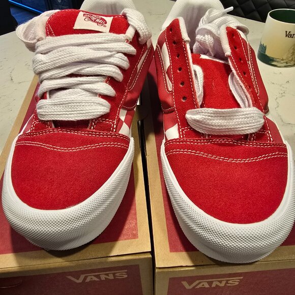 Vans Mega Check Knu Skool Skate Sneakers Shoes Red/White Checkerboard MENS 10 - Picture 4 of 7